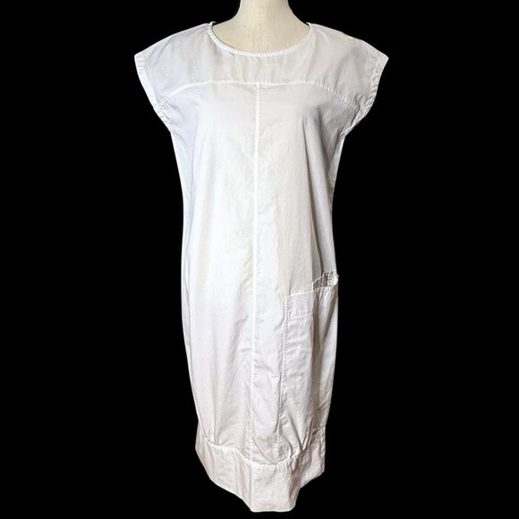 Nicobar Womens White Cotton Casual Midi Dress Small Apron Lagen Relaxed Utility - Picture 1 of 16